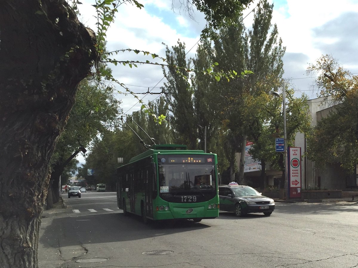 An electric trolleybus on the streets of Bishkek, Kyrgyz Republic