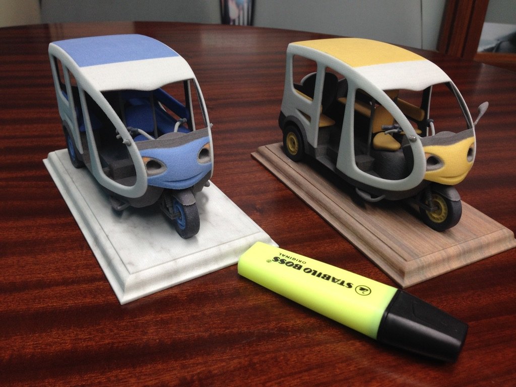 3-D printed scale models of the e-trike design
