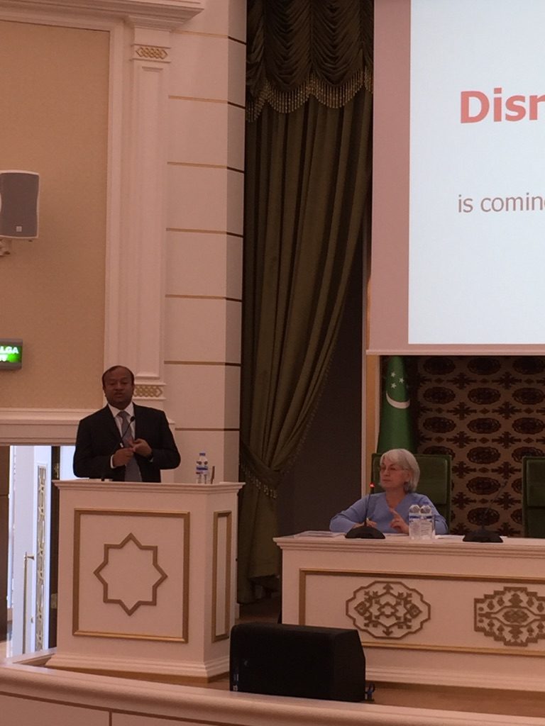 Sohail Hasnie delivering a keynote titled Disruption is coming, Turkmenistan